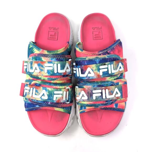 Fila Sport Slide Sandals Shoe Womens Size 9-9.5 Pink Tie Dye Outdoor Hook & Loop - Picture 1 of 10